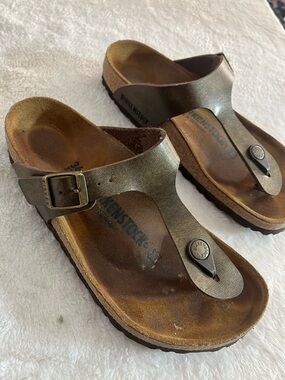 Birkenstock Gizeh thong sandals Shimmery Habana oiled leather / mocha? Womens 36